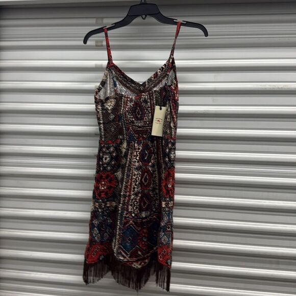 Idyllwind Women's Yearling Printed Fringe Mini Slip Dress Dark Brown XS US - Picture 2 of 7